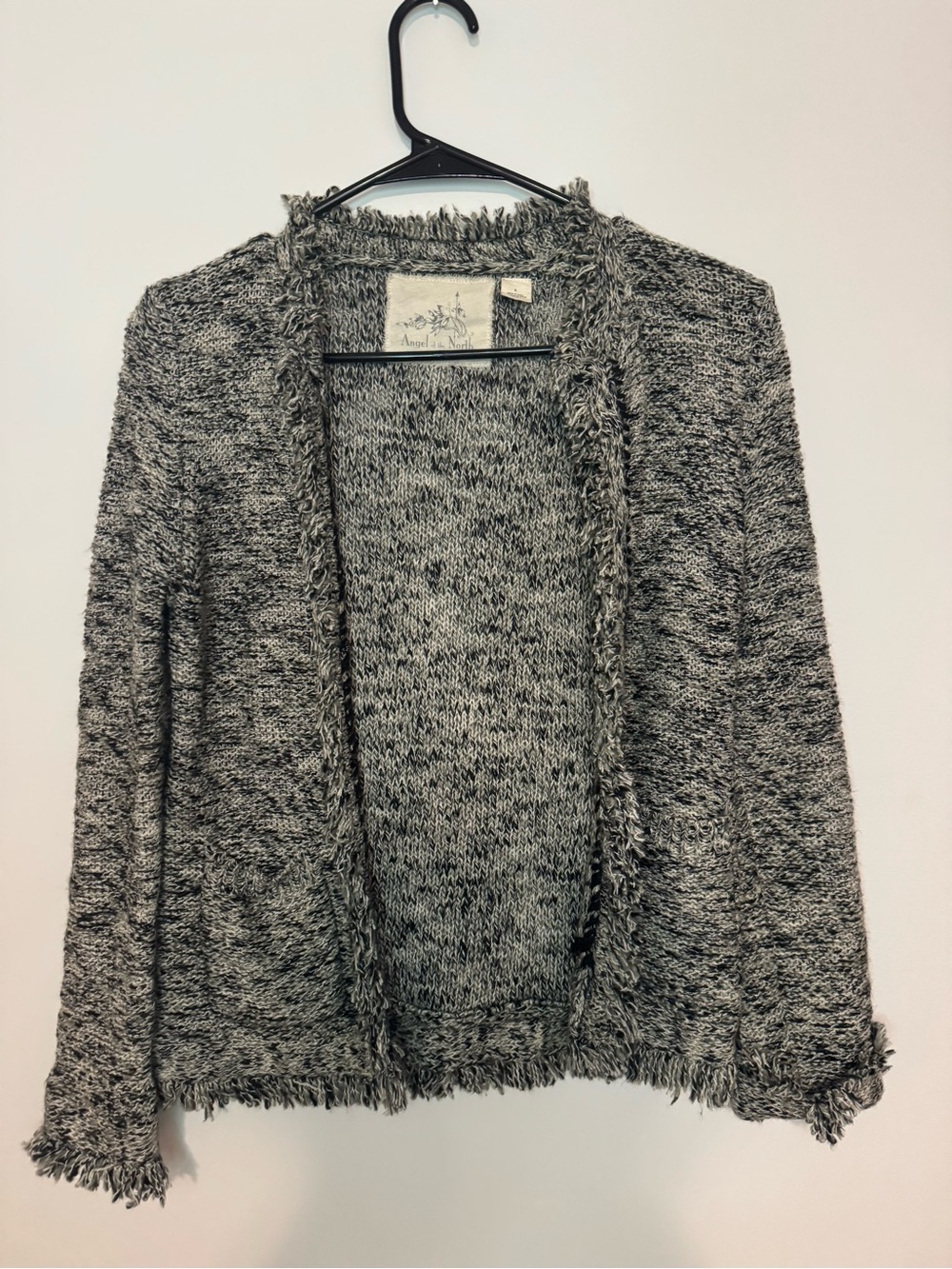 Anthropologie Angel of the North Black White Fringe Boho Y2K Cardigan Sweater